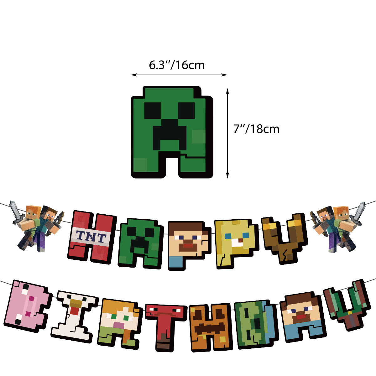 Minecraft Steve and Alex Happy Birthday Banner online bestellen